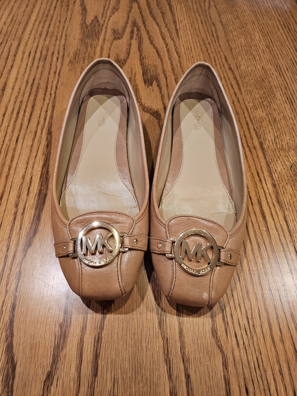 Michael Kors Cognac Leather MK Logo Ballet Flats